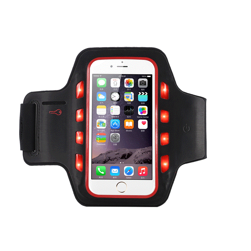 Nyheder Promotional Design Logo Silk-Print LED Sport Arm Band Light Beskyttende Mobiltelefon Armbånd til iPhone 6- 4,7 tommer